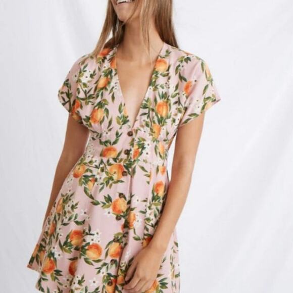 Marine Layer Camila Tropical Floral Orange Print Summer Pink Mini Dress Size XS - Picture 14 of 15